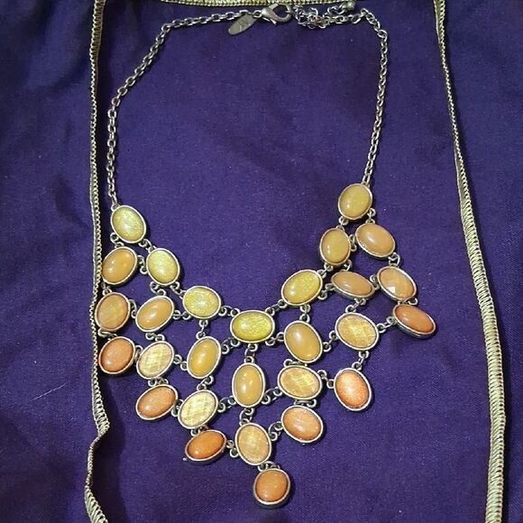 New York & Company Y2K Gold and Orange Cascade Statement Necklace - Picture 1 of 4